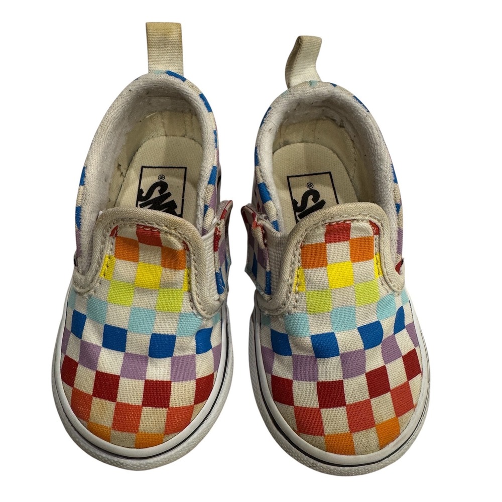 Vans Girls Toddler Checkerboard Slip On Sneakers Size 4.5 Rainbow Multicolored
